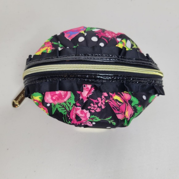 Betsey Johnson Black Floral Polka Dot Cosmetic Bag -Makeup Bag - Picture 4 of 6